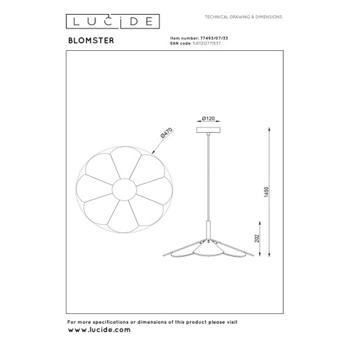 Подвесной светильник Lucide Blomster 77493/07/33