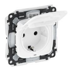 Розетка Legrand Valena Allure 16A 250V с/з с защитными шторками, крышкой безвинт. зажим белая 755204