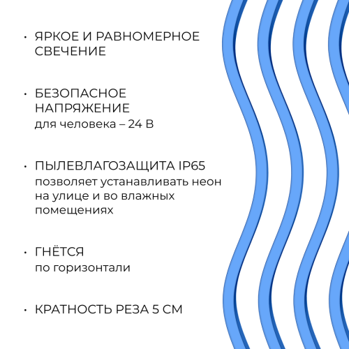 Светодиодный неон Apeyron 24В, 10Вт/м, синий, smd 2835 120д/м, PCB 8мм,6х12мм, 5м, IP65 17-303