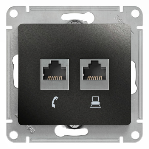Розетка 2-ая RJ11+RJ45, кат.5E Systeme Electric Glossa Антрацит GSL000785