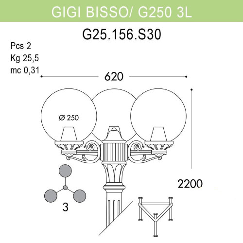 Уличный фонарь Fumagalli Gigi Bisso/G250 3L G25.156.S30.BZE27