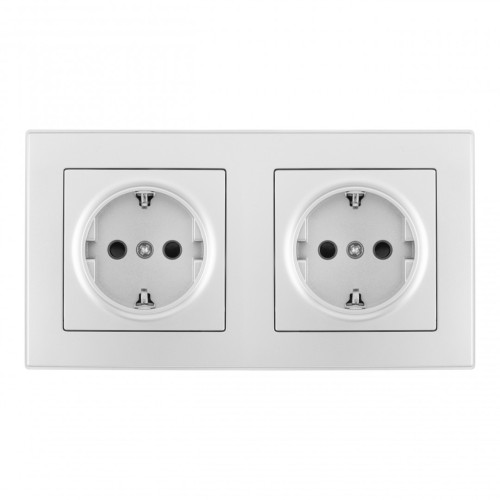 Розетка двойная (двухпостовая) с/з и шторками Arte Milano SET06-2-40-1x2 silver