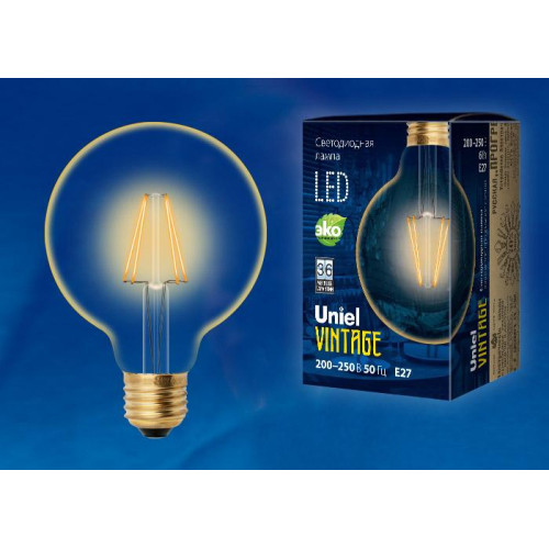 Лампа светодиодная филаментная (UL-00002358) Uniel E27 8W 2250K прозрачная LED-G125-8W/GOLDEN/E27 GLV21GO