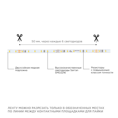 Светодиодная лента Apeyron 24В 5,4Вт/м smd2216, 120д/м IP20 480Лм/м 5м 3000К R00-378