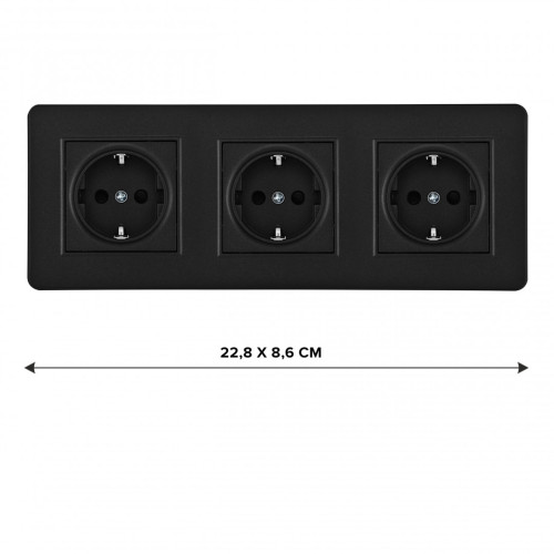 Розетка тройная (трехпостовая) с/з и шторками Arte Milano SET16-3-40-1x3 black