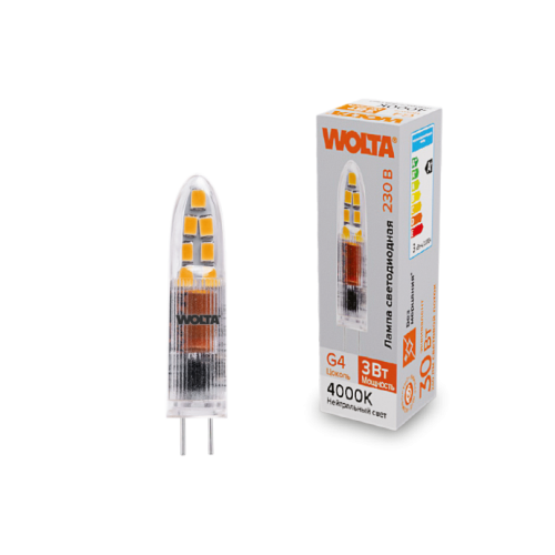 Светодиодная лампа WOLTA 3Вт 4000K G4 матовая WSTD-JC-220V3W4KG4-P
