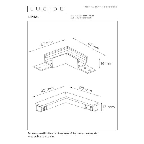 L-образный соединитель Lucide Linial 55900/19/08