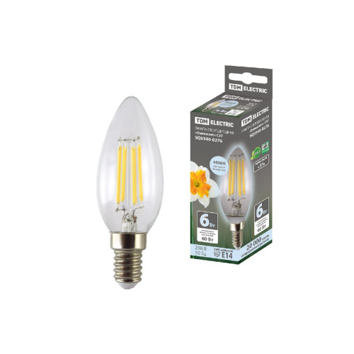 Лампа светодиодная филаментная TDM Electric Е14 6W 4000K прозрачная SQ0340-0276