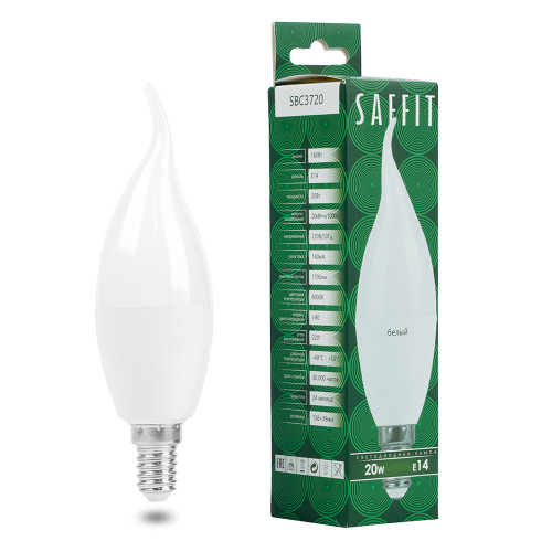 Лампа светодиодная Saffit SBC3720 cвеча на ветру матовая E14 20W 230V 4000K 55275