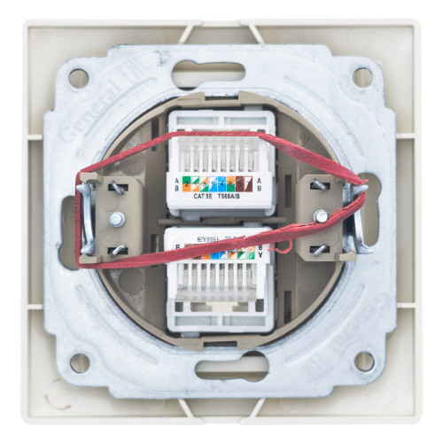 Розетка двойная компьютерная RJ45 скрытой установки IP20,слоновая кость 