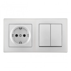 Выключатель двухклавишный с розеткой Arte Milano SET06-2-30-2-40-1 silver