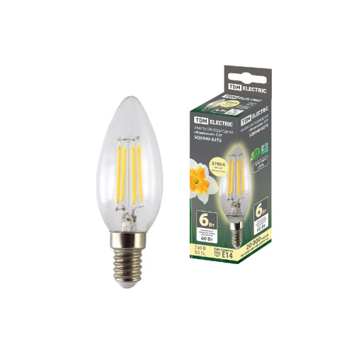 Лампа светодиодная филаментная TDM Electric Е14 6W 2700K прозрачная SQ0340-0275