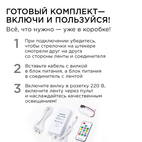 Комплект адресной светодиодной ленты Apeyron 24В 14,4Вт/м smd5050 60д/м IP65 10м RGB (адаптер питания, контроллер)  10-100