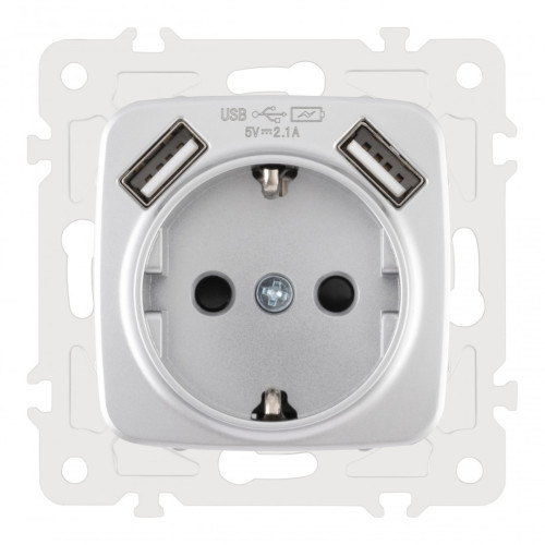 Розетка с заземлением, шторками + 2 USB Arte Milano 205.47-1.silver
