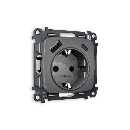 Комплект механизма розетки 2USB A+C 20W (быстрая зарядка) с/з Ambrella Volt Omega MO660010