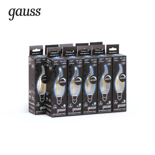 Лампа светодиодная диммируемая Gauss филаментная E14 5W 4100К прозрачная 104801205-D