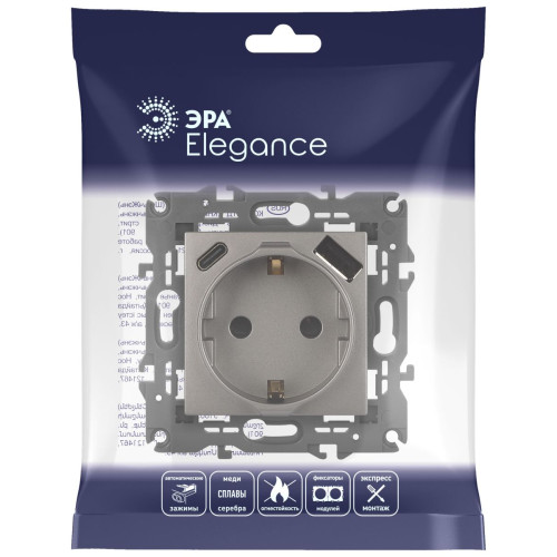 Розетка со шторками с USB type-A+C Эра Elegance 14-4108-16 Б0067695