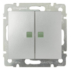 Переключатель двухклавишный на 2 направления Legrand Valena 10A 250V с подсветкой алюминий 770212