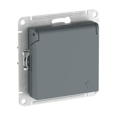 Розетка с заземл. со шторк. с крышкой, 16А,IP20,мех., быстрозажим. клем. Systeme Electric AtlasDesign Грифель ATN000746S