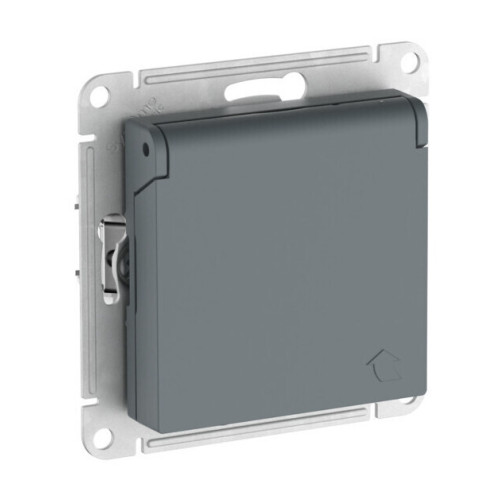 Розетка с заземл. со шторк. с крышкой, 16А,IP20,мех., быстрозажим. клем. Systeme Electric AtlasDesign Грифель ATN000746S