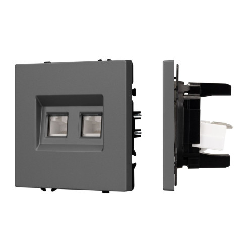 Механизм сдвоенной телефонной розетки Arlight SCT-NOBE-MTL2-SFPL-GR (RJ-11, 4C) (Серый базальт) 054311