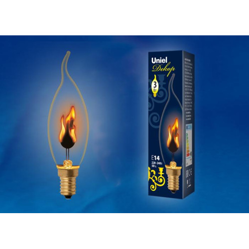 Лампа декоративная (UL-00002981) Uniel E14 3W золотистая IL-N-C35-3/RED-FLAME/E14/CL