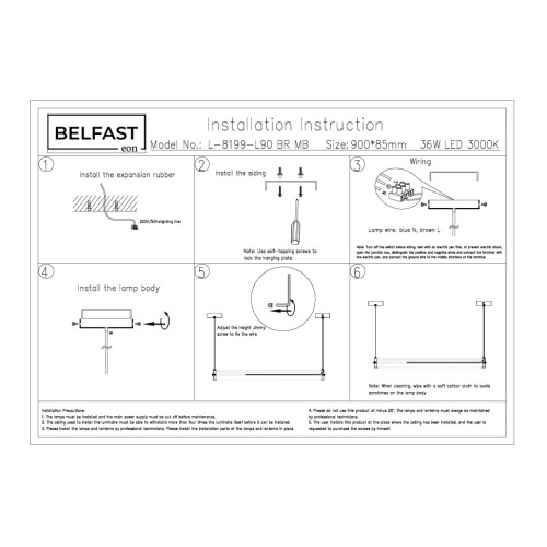 Подвесной светильник Belfast Ravenhill L-8199-L90 BR MB