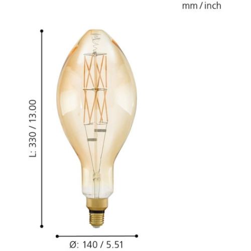 Лампа светодиодная филаментная диммируемая Eglo E27 8W 2100К янтарь 11685