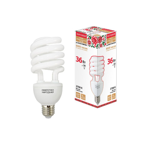 Лампа люминесцентная TDM Electric Народная E27 36W 2700K матовая SQ0347-0031