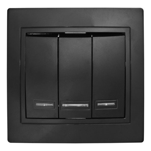 Выключатель 3 кл. с подсветкой скрытой установки 10А 250В IP20, черный (керамика) 