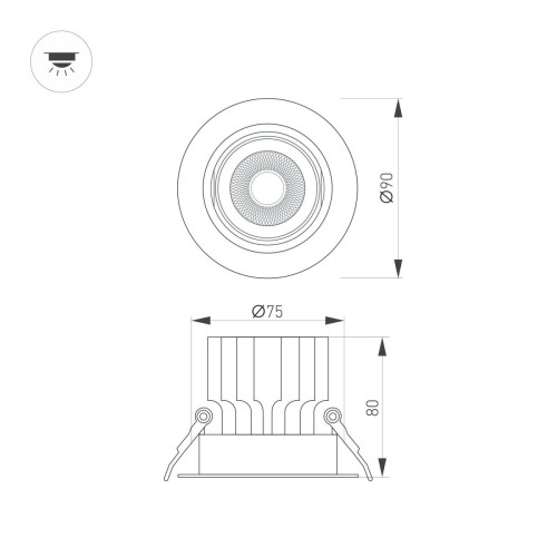 Встраиваемый светильник Arlight MS-VORTEX-BUILT-R90-12W Warm3000 (BK-BK, 20 deg, 230V) 058426