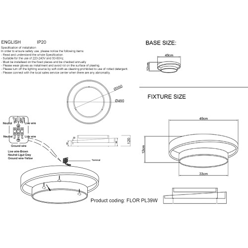 Потолочный светильник Crystal Lux FLOR PL39W LED 4000K GR
