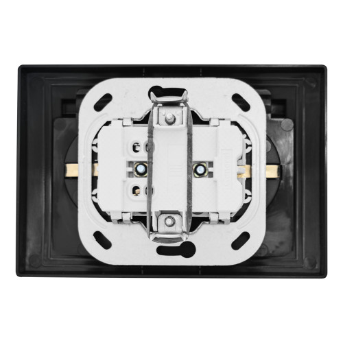 Розетка 2П+З двойная с защ. шт. и крышкой скрытой установки 16А 250В IP44, черная (керамика) 