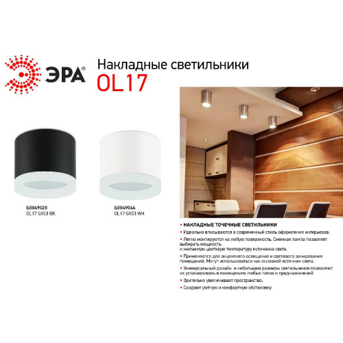 Накладной светильник ЭРА OL17 GX53 BK Б0049028
