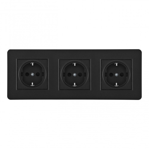 Розетка тройная (трехпостовая) с/з и шторками Arte Milano SET16-3-40-1x3 black