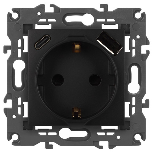 Розетка со шторками с USB type-A+C Эра Elegance 14-4108-05 Б0067724