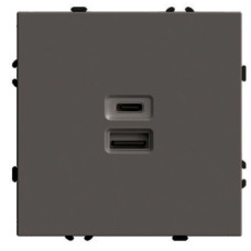 Розетка 2-местная USB + Type C (механизм) Stekker Эмили 250В 20W RST10-5115-09 антрацит soft touch 49931