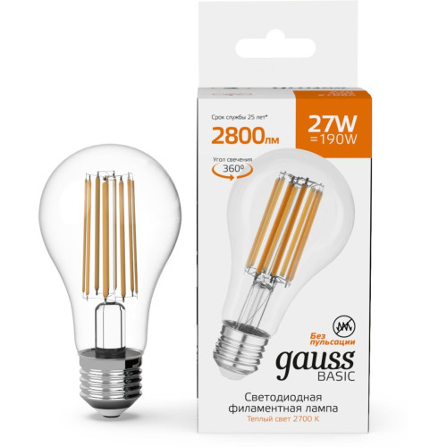 Светодиодная филаментная лампа Gauss Basic Filament 40712172