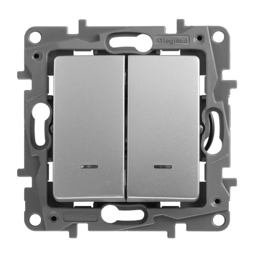 Выключатель двухклавишный Legrand Etika с подсветкой 10A 250V алюминий 672404