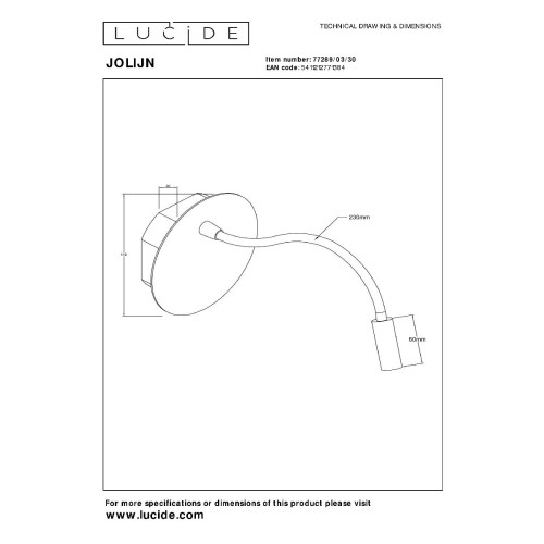 Гибкое бра с аккумулятором Lucide Jolijn 77289/03/30
