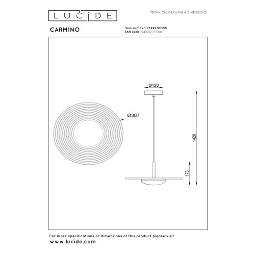 Подвесной светильник Lucide Carmino 77492/07/55