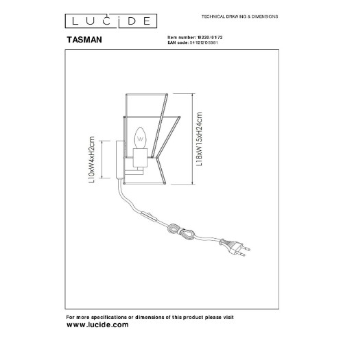 Настенный светильник Lucide Tasman 10220/01/72