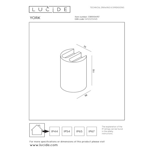 Уличный настенный светильник светильник Lucide York 33811/04/97