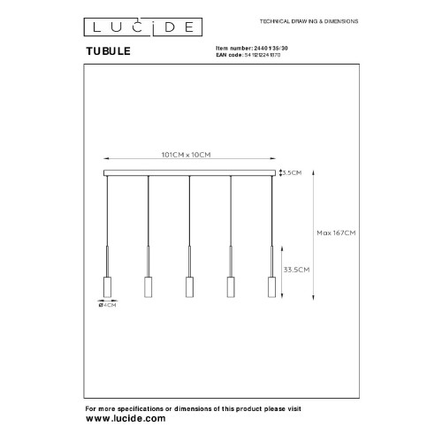 Подвесной светильник Lucide Tubule 24401/35/30