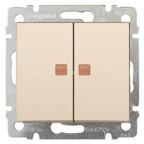 Переключатель двухклавишный Legrand Valena 10A 250V с подсветкой слоновая кость 774113