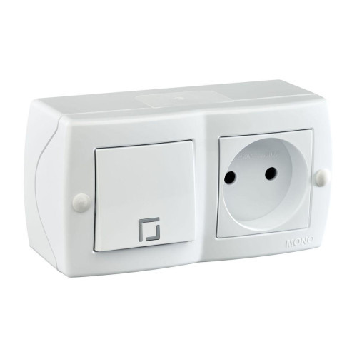 Выключатель одноклавишный + розетка без заземления Mono Electric Octans IP20 10А 250В белый 104-010101-185