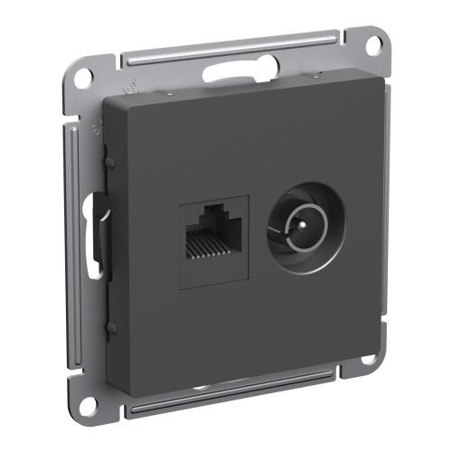 Розетка двойная ТВ + компьютерная RJ45, кат. 5Е Systeme Electric AtlasDesign Базальт ATN001489 Розетка двойная ТВ + компьютерная RJ45, кат. 5Е Systeme Electric AtlasDesign Базальт ATN001489