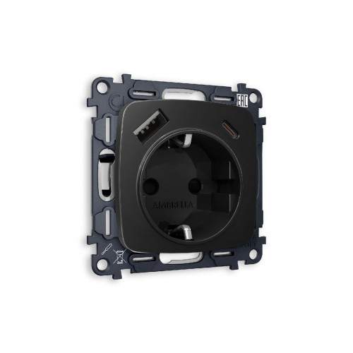 Комплект механизма розетки 2USB A+C 20W (быстрая зарядка) с/з Ambrella Volt Omega MO810010