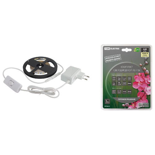 Светодиодная влагозащищенная лента TDM Electric 12В 2835 4,8Вт/м 3000K 3м IP65 SQ0331-0230