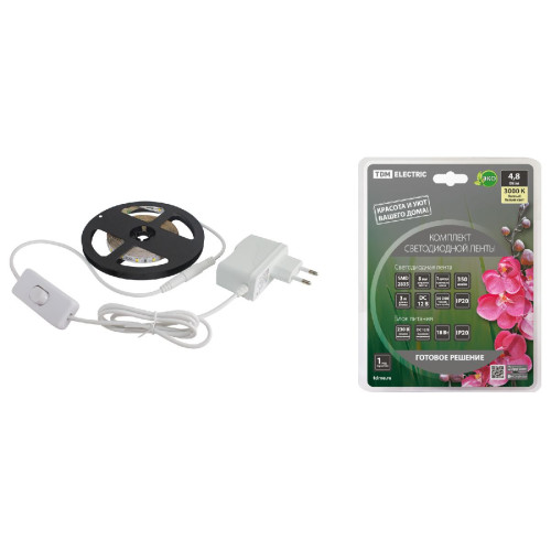 Светодиодная лента TDM Electric 12В 2835 4,8Вт/м 3000K 3м IP20 SQ0331-0221